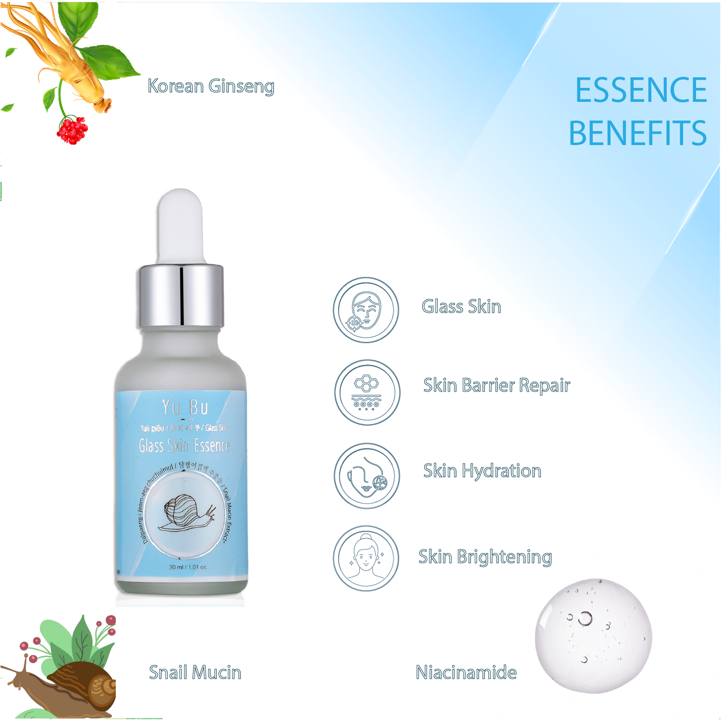Yu Bu Glass Skin Pack | TONER. ESSENCE. SERUM | 3 Step Glass Skin